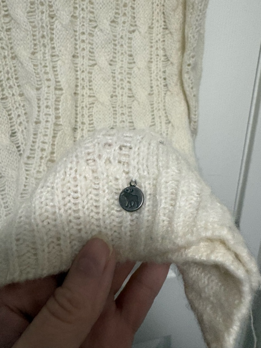 *Abercrombie Cream Open Cable Knit Wool Blend Lightweight Large Sweater #IR View 5
